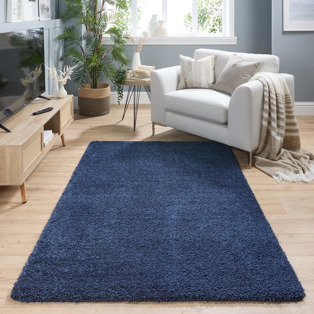 Buddy Washable Plain Rugs in Midnight Blue